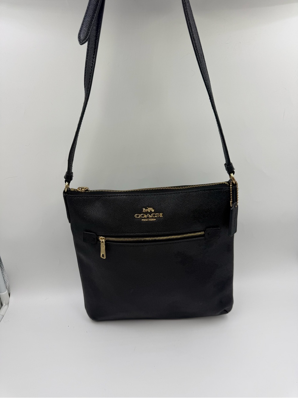Coach Rowan File Bag C1556 Black Crossgrain Leather Crossbody Purse